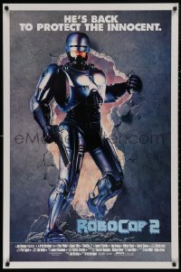 4s1097 ROBOCOP 2 int'l 1sh 1990 full-length cyborg policeman Peter Weller busts through wall, sequel!