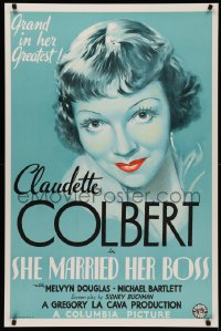 4s0005 SHE MARRIED HER BOSS S2 poster 2001 best blue deco art of Claudette Colbert with red lips!