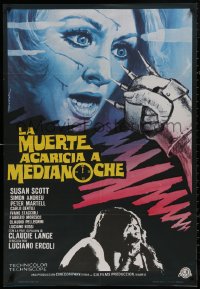 4s0637 DEATH WALKS AT MIDNIGHT Spanish 1973 Mataix horror art of woman & spiked gauntlet!