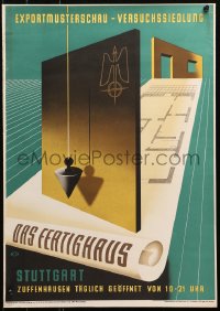 4s0333 DAS FERTIGHAUS 17x23 German special poster 1947 cool artwork of prefab housing blueprint!