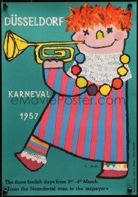 4s0334 DUSSELDORF KARNEVAL 1957 12x17 German special poster 1957 art of a person playing a trumpet!