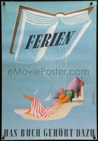 4s0335 FERIEN DAS BUCH GEHORT DAZU 17x24 German special poster 1952 Cordier art of a woman & book!