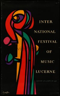 4s0199 INTERNATIONAL FESTIVAL OF MUSIC 25x40 Swiss music poster 1956 Brun artwork of a violin!