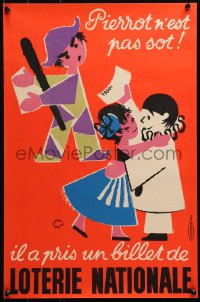 4s0329 LOTERIE NATIONALE 15x23 French special poster 1957 dancer with mime and unhappy man by Openo!