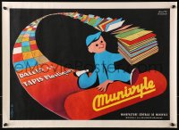 4s0147 MUNIVYLE 18x24 French advertising poster 1950s Roland art of man w/tiles & unrolling carpet!