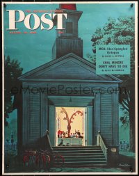 4s0309 SATURDAY EVENING POST 22x28 special poster 1946 cool Dohanos art of church assembly!
