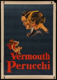 4s0153 VERMOUTH PERUCCHI 30x43 Spanish advertising poster 1926 art of couple & cherub drinking wine!