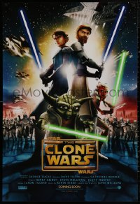 4s1132 STAR WARS: THE CLONE WARS int'l advance DS 1sh 2008 Anakin Skywalker, Yoda, & Obi-Wan Kenobi!