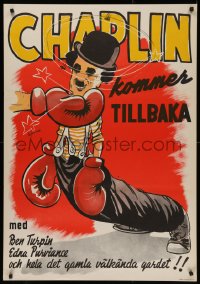 4s0398 CHAMPION Swedish R1944 completely different boxing art of Charlie Chaplin by Bjorne!