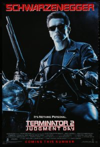 4s1145 TERMINATOR 2 advance DS 1sh 1991 Arnold Schwarzenegger on motorcycle with shotgun!