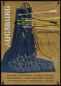 4s0104 AUGSBURG GEDENKJAHR 1955 23x33 German travel poster 1955 Nerdinger art of Saint Ulrich!