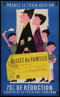 4s0100 FRENCH NATIONAL RAILROADS 24x39 French travel poster 1952 Billet de Famillie, Cromieres art!
