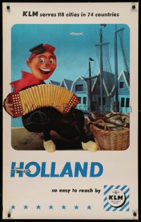 4s0092 KLM HOLLAND 25x40 Dutch travel poster 1960s so easy to reach, Joop Geesink art of musician!