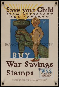 4s0190 BUY WAR SAVING STAMPS 20x30 WWI war poster 1918 Herbert Paus art of child, Lady Liberty!