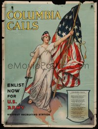 4s0182 COLUMBIA CALLS 30x40 WWI war poster 1916 enlist in the U.S. Army, art by Aderente & Halsted!