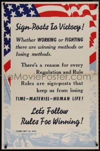 4s0170 SIGN-POSTS TO VICTORY 25x38 WWII war poster 1943 flag and military equipment!