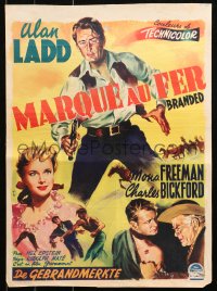 4t0230 BRANDED Belgian 1952 great artwork image of tough cowboy Alan Ladd with gun in hand!
