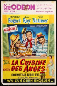 4t0296 WE'RE NO ANGELS Belgian R1960s art of Humphrey Bogart, Aldo Ray & Peter Ustinov tipping hats!