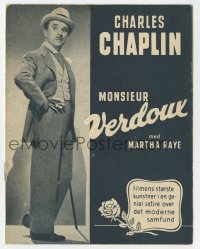 4t0797 MONSIEUR VERDOUX Danish program 1948 Charlie Chaplin as modern French Bluebeard, different!