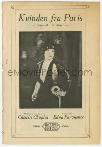 4t0869 WOMAN OF PARIS Danish program 1924 Charlie Chaplin directed, ultra rare!
