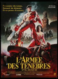 4t0107 ARMY OF DARKNESS French 16x22 1992 Sam Raimi, great art of Bruce Campbell w/chainsaw hand!