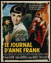 4t0119 DIARY OF ANNE FRANK French 18x22 1959 different art of Millie Perkins by Boris Grinsson!