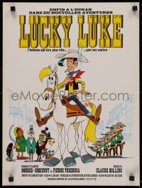 4t0133 LUCKY LUKE French 16x21 1971 great cartoon art of the smoking cowboy hero on his horse!