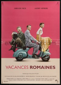 4t0149 ROMAN HOLIDAY French 17x23 R2013 Audrey Hepburn & Gregory Peck, Albert riding on Vespa!