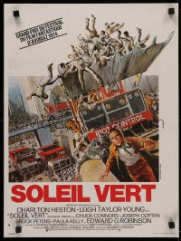 4t0152 SOYLENT GREEN French 16x21 1974 art of Heston trying to escape riot control by John Solie!