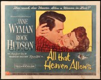 4t0546 ALL THAT HEAVEN ALLOWS style B 1/2sh 1955 romantic art of Rock Hudson kissing Jane Wyman!