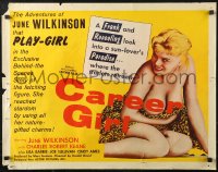 4t0556 CAREER GIRL 1/2sh 1959 super sexy near-naked June Wilkinson holding leopard skin!