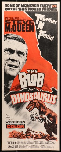 4t0421 BLOB /DINOSAURUS insert 1964 great close up of Steve McQueen, plus art of T-Rex w/girl!
