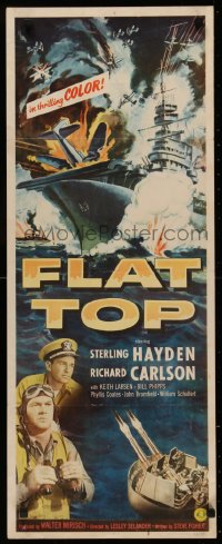 4t0452 FLAT TOP insert 1952 Sterling Hayden, cool art of World War II ship under fire!