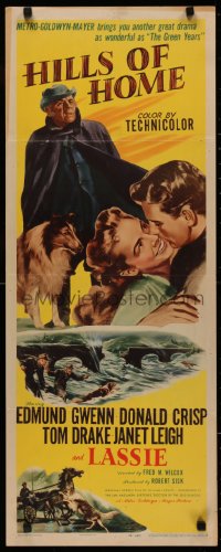 4t0464 HILLS OF HOME insert 1948 artwork of Lassie the dog, Janet Leigh & Edmund Gwenn!