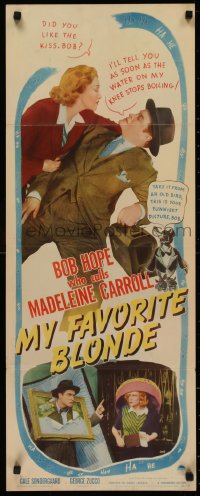 4t0499 MY FAVORITE BLONDE insert 1942 great art of Bob Hope seduced by sexy Madeleine Carroll!