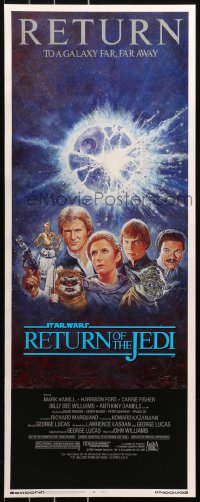 4t0508 RETURN OF THE JEDI insert R1985 George Lucas classic, Mark Hamill, Ford, Tom Jung art!