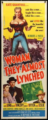 4t0539 WOMAN THEY ALMOST LYNCHED insert R1957 great art of super sexy female gunfighter Audrey Totter!