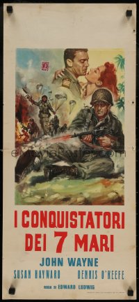 4t0380 FIGHTING SEABEES Italian locandina R1964 cool Casaro artwork of John Wayne, Susan Hayward!