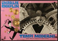 4t0324 MODERN TIMES Italian 18x26 pbusta R1972 Calma border art Chaplin running w/gears!