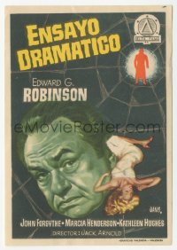 4t0967 GLASS WEB Spanish herald 1956 Jano art of Edward G. Robinson by sexy woman trapped in web!
