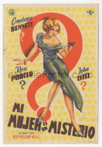 4t1023 MADAME SPY Spanish herald 1942 best different art of sexy Constance Bennett with gun!