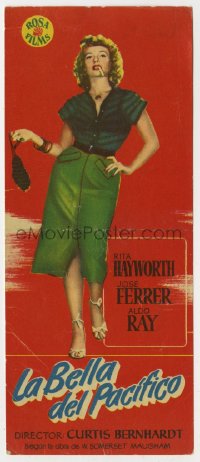 4t1029 MISS SADIE THOMPSON Spanish herald 1956 full-length Rita Hayworth smoking & swinging purse!