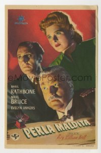 4t1049 PEARL OF DEATH Spanish herald 1948 Basil Rathbone as Sherlock Holmes, Nigel Bruce as Watson!