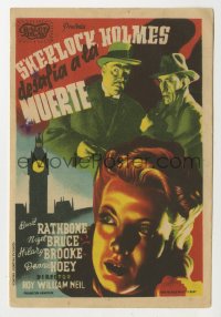 4t1081 SHERLOCK HOLMES FACES DEATH Spanish herald 1945 Basil Rathbone & Nigel Bruce as Dr. Watson!
