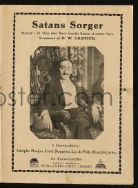 4t0837 SORROWS OF SATAN Danish program 1927 D.W. Griffith, Lya De Putti, Adolphe Menjou, Cortez!