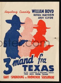 4t0849 THREE MEN FROM TEXAS Danish program 1948 William Boyd as Hopalong Cassidy, cool art, rare!