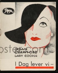 4t0853 TODAY WE LIVE Danish program 1934 different art of Joan Crawford, Gary Cooper, very rare!