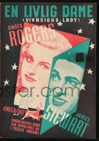 4t0860 VIVACIOUS LADY Danish program 1938 Ginger Rogers, James Stewart, cool different art & photos!