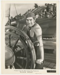 4w1021 BLACK SWAN 8x10.25 still 1942 portrait of barechested prate Tyrone Power at ship's wheel!