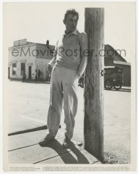 4w1176 EAST OF EDEN 8x10.25 still 1955 best full-length portrait of James Dean leaning on pole!